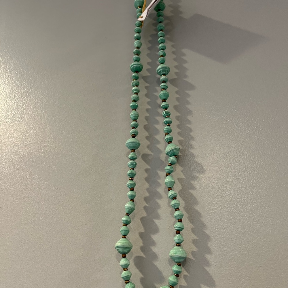 Teal paper bead necklace